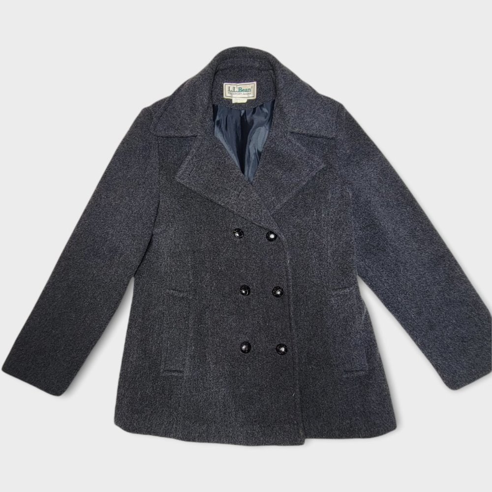 Vintage LL BEAN Women's CHARCOAL Pea Coat 100% Wool Made USA Classic Jacket …